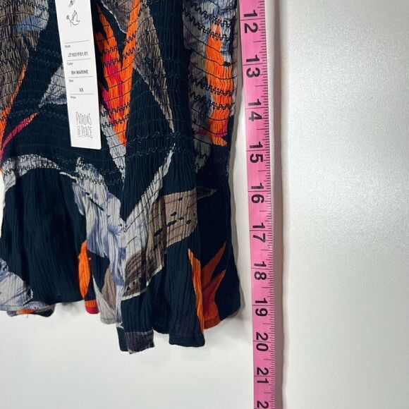 Patrons of Peace Blue Marine Tropical Flocked Tank Top Elastic Shirring NWT! - Picture 3 of 8